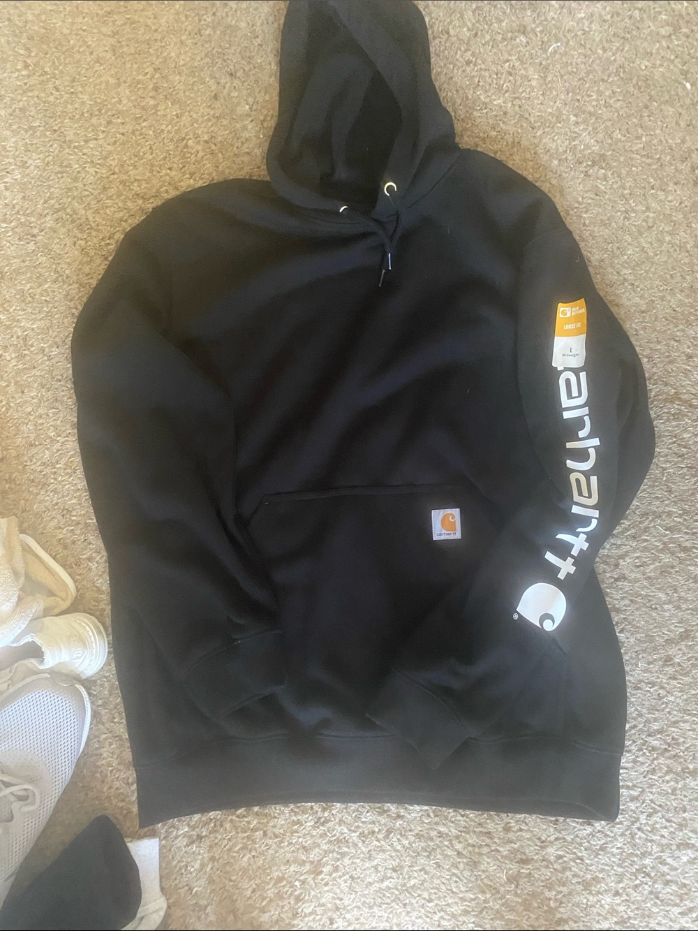 Carhartt Black Pullover Hoodie with Sleeve Logo